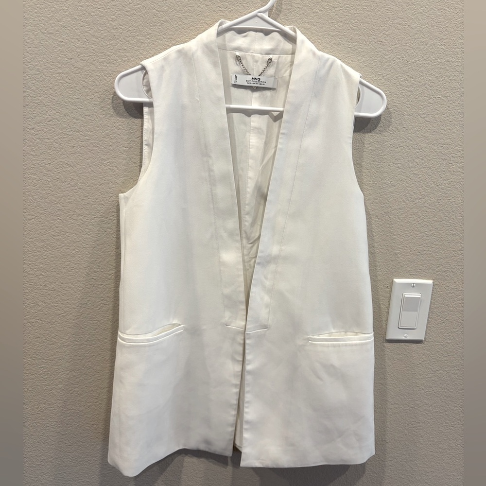 MANGO Sleeveless Long Vest - White - XS
